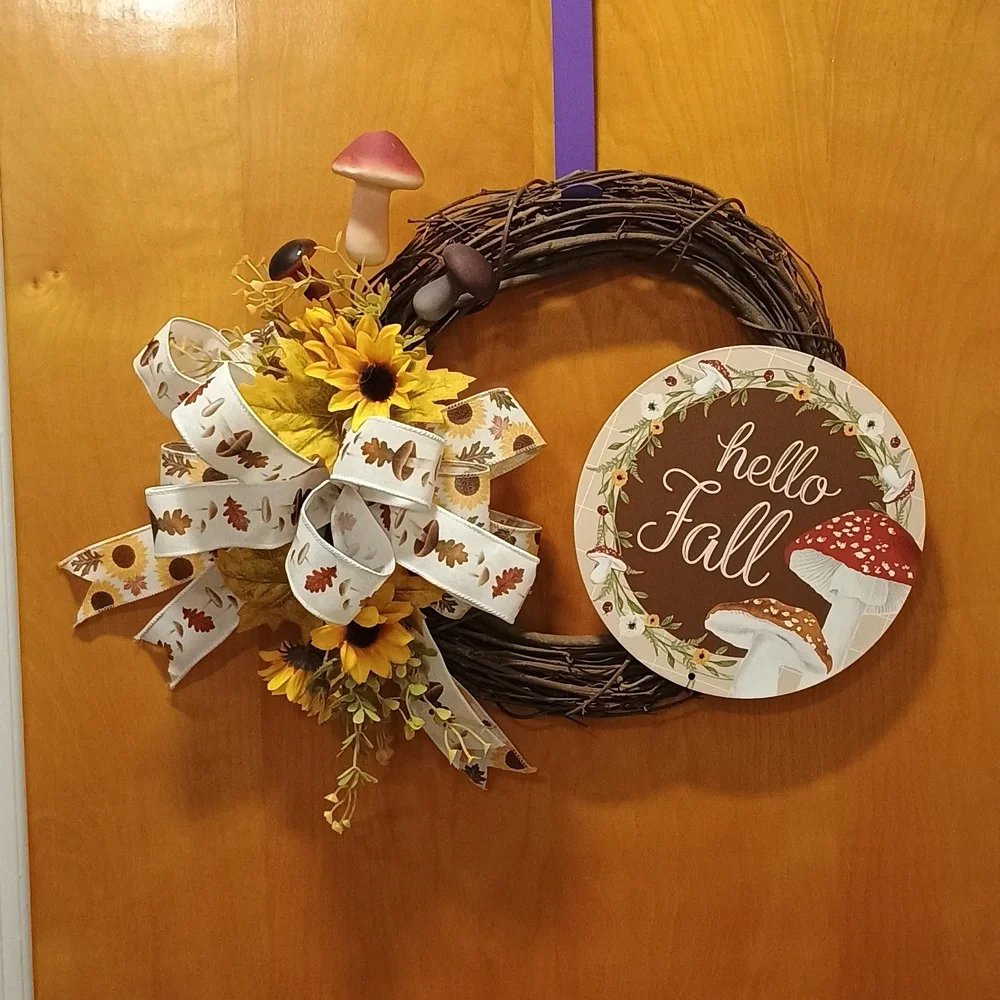 Autumn Wreath with Sunflowers and Ribbon